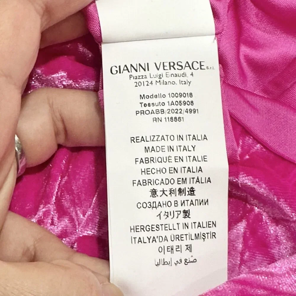 NWT Versace 40 US 4 Runway Biggie Medusa Pink Crushed Velvet Midi Dress $3,225 - Picture 10 of 16